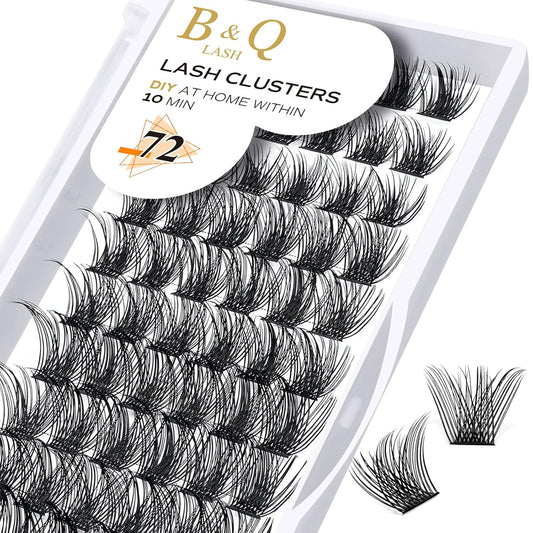 B&Q Lash Clusters Wispy B02, Eyelash Clusters 72PCS Cluster Eyelash Extensions, D Curl Lash Cluster 8-16mm Natural Individual Lashes Volume False Eyelashes Clusters with Soft Band(B02-D-8-16MIX)-FemmiqueWomen