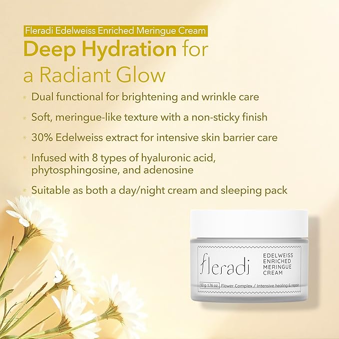 Edelweiss Face Cream for Women and Men – Korean Night Moisturizer with 30% Edelweiss Extract (Natural Power), Deep Hydration for Dry Skin (Advanced Barrier Care)-FemmiqueWomen