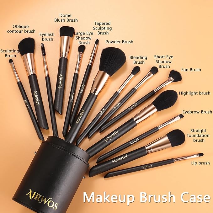 AIRWOS® Makeup Brushes Set Professional 14Pcs Makeup Brushes Pearl Flash Handles Premium Synthetic Foundation Face Powder Brush Blending Eyeshadow Concealers Makeup Brushes MakeUp Brushes with Case-FemmiqueWomen