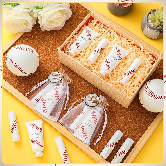 144 Pcs Baseball Lip Balm Hand Cream Set Baseball Party Supply, Include 36 Baseball Lip Balm 36 Moisturizing Hand Cream 36 Baseball Bag 36 Baseball Card and Rope for Baseball Accessories Gifts-FemmiqueWomen