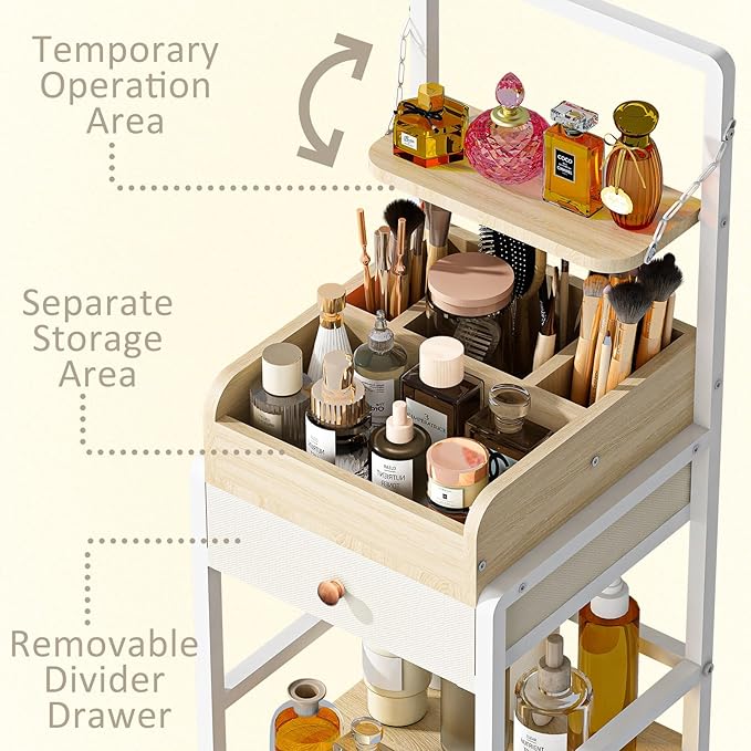 Wisdom Star Makeup Organizer Cart with 2 Drawers, Floor Skincare Organizers, Makeup Storage, Vanity Organizer, Cosmetics Display, Versatile Skin care Perfume Nail Polish Storage Rack for Bathroom-FemmiqueWomen