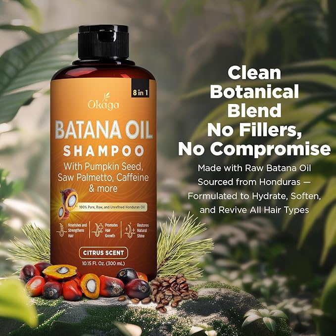 Batana Oil Shampoo for Hair Growth, Aloe Vera Leaf Juice, Saw Palmetto, Caffeine, Hydrolyzed Rice Protein, Pumpkin Seed, Castor & Rosemary Oils, 8-in-1 Natural Formula (10.15 fl oz Citrus Scent)-FemmiqueWomen