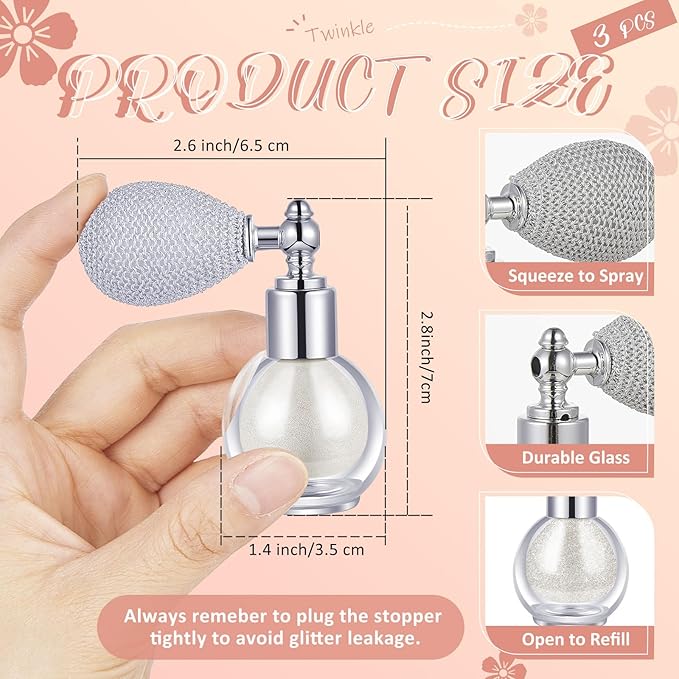 3 Pcs Glitter Spray for Hair and Body, Highlighter Shimmering Spray Powder High Gloss Body Glitter Spray Sparkle Powder for Face Body Cosmetic, Champagne, Pearl White, Bronze Color-FemmiqueWomen
