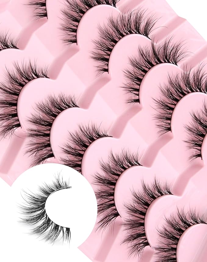 Cat Eye Lashes Natural Lashes Wispy False Eyelashes Fox Eye Lashes Natural Look False Lashes Pack 15MM 7 Pairs-FemmiqueWomen