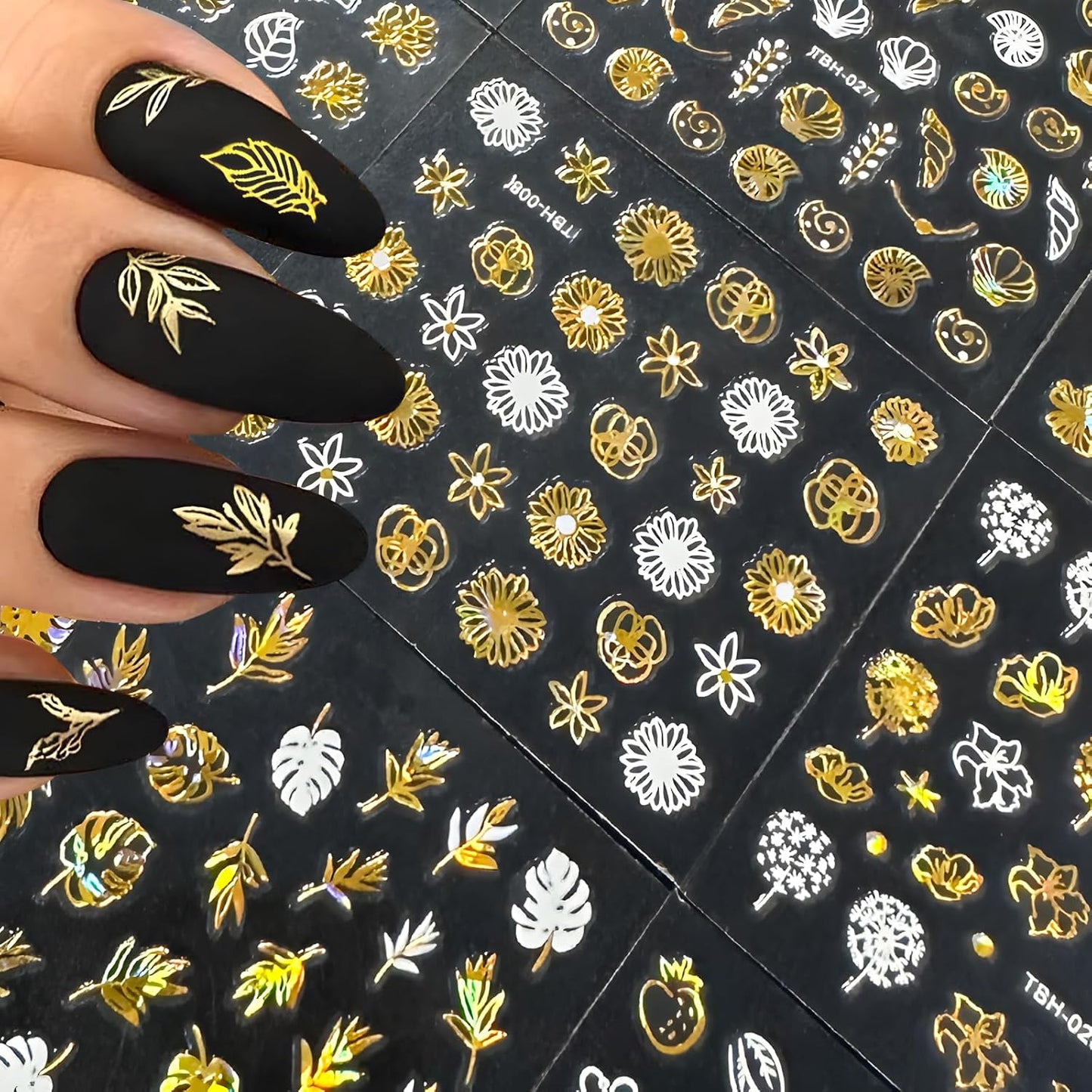 30 Sheets Gold Nail Art Stickers 3D Self Adhesive Star Nail Decals Gold Flower Nail Stickers for Nail Art Heart Snowflake Nail Art Design Decoration Accessories for Women and Girls, Style 2-FemmiqueWomen