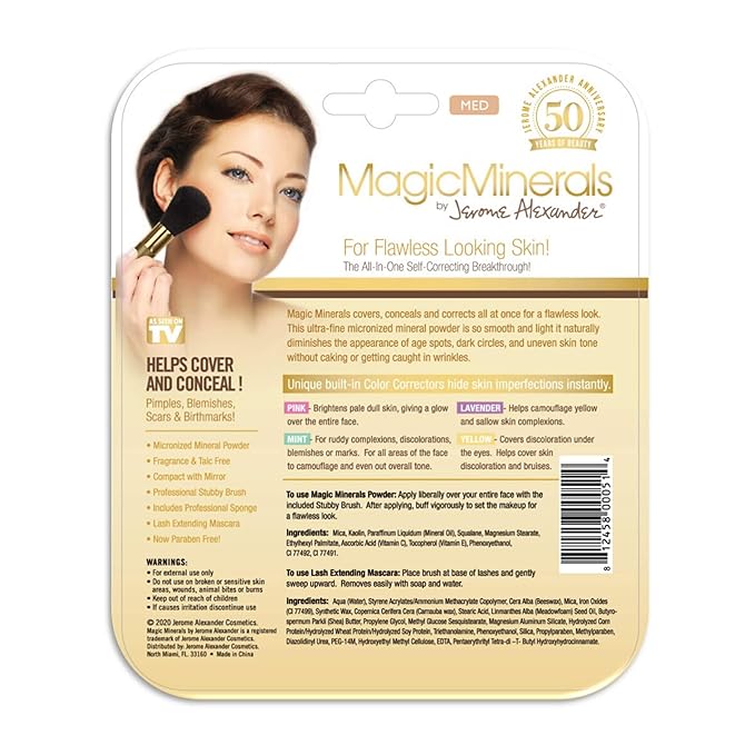 Jerome Alexander MagicMinerals Pressed Mineral Powder Set with Mirror Compact, Extending Lash Mascara, Professional Stubby Brush & Blending Sponge (Medium)-FemmiqueWomen