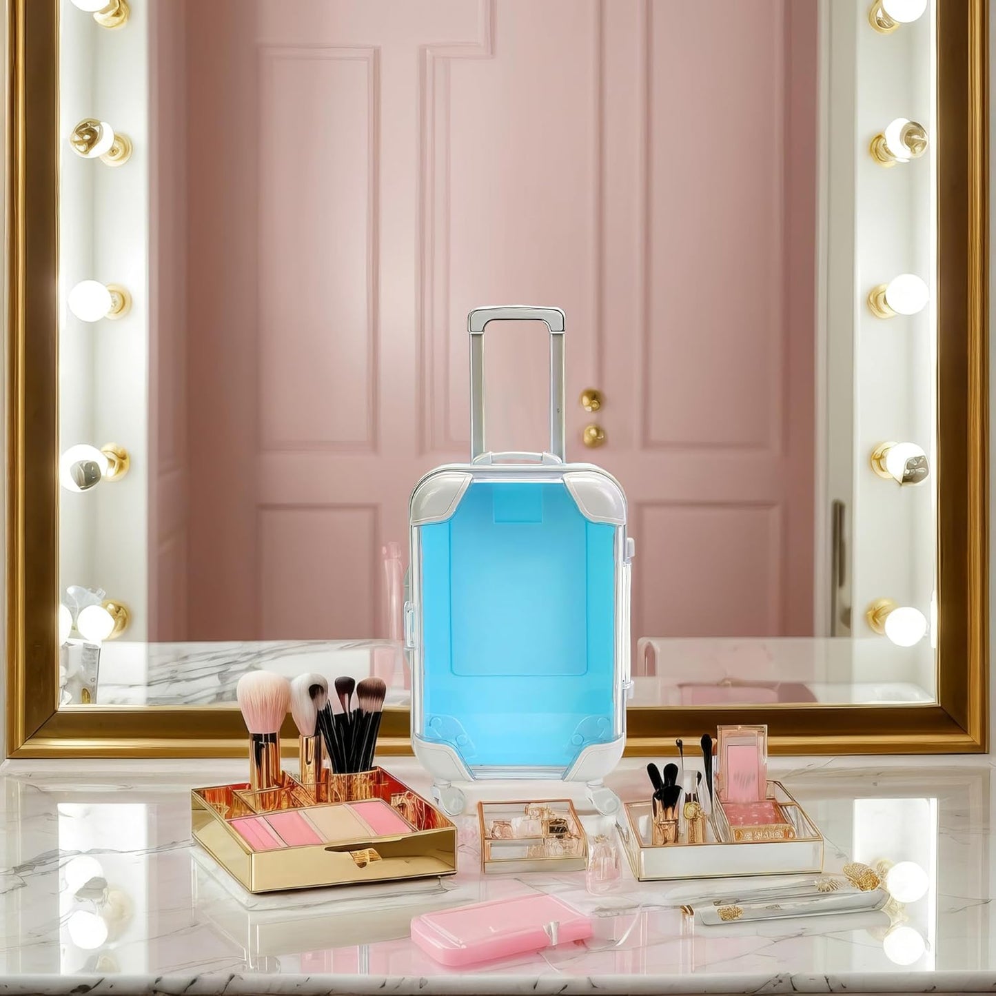 False Eyelash Storage Box, Portable Travel Organizer Mini Luggage False Eyelash Tray Makeup Tool (BLUE)-FemmiqueWomen