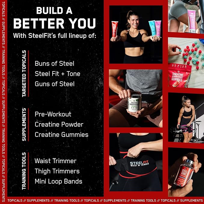 SteelFit Abs of Steel Maximum Definition Cream - Skin Tightening, Toning & Firming Lotion for Sculpting Abs - L-Carnitine Pre & Post Workout Supplement for Men & Women - Non-Greasy Formula, 8 Ounces-FemmiqueWomen