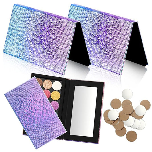 2 Pieces Magnetic Palette Mermaid Empty Palette with Mirror and 36 Pcs Adhesive Metal Empty Palette Stickers Large Mermaid Makeup Empty Palette for Eyeshadow Lipstick Blush Powder-FemmiqueWomen