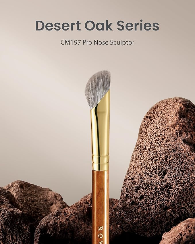 Desert Oak Series Pro Nose Sculptor - Arctic Fluff Hybrid Bristles for Nasal Contouring, Wide Angled Nose Brush, Bubinga Handle (CM 197)-FemmiqueWomen