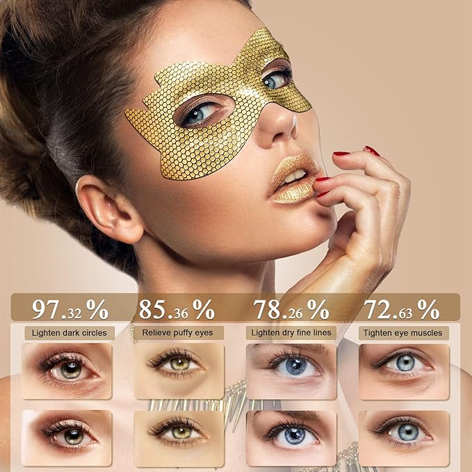 24k Gold Eye Masks, Under Eye Patches Honeycomb Eye Treatment Mask for Dark Circles and Puffiness, Eye Care Pads Skincare Reduce Puffy Wrinkles Eye Patch Gift for Adults Women Men Kids Girls -8 PCS-FemmiqueWomen
