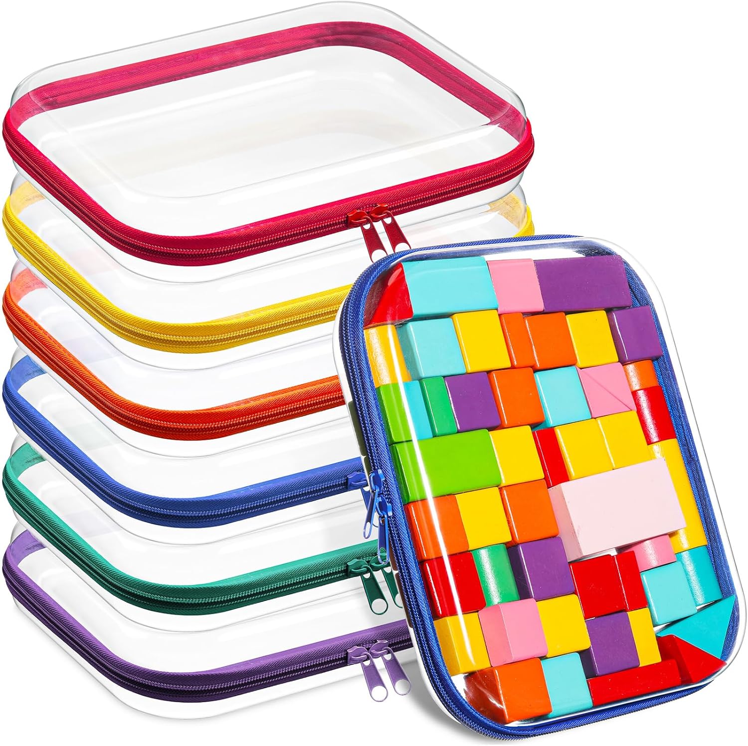 Sanwuta 6 Pcs Clear Hard Zipper Case Pencil Pouches Hard Plastic Zipper Pouches Makeup Bag Transparent Cases for Snacks Plastic Storage Organizer Box for Travel-FemmiqueWomen