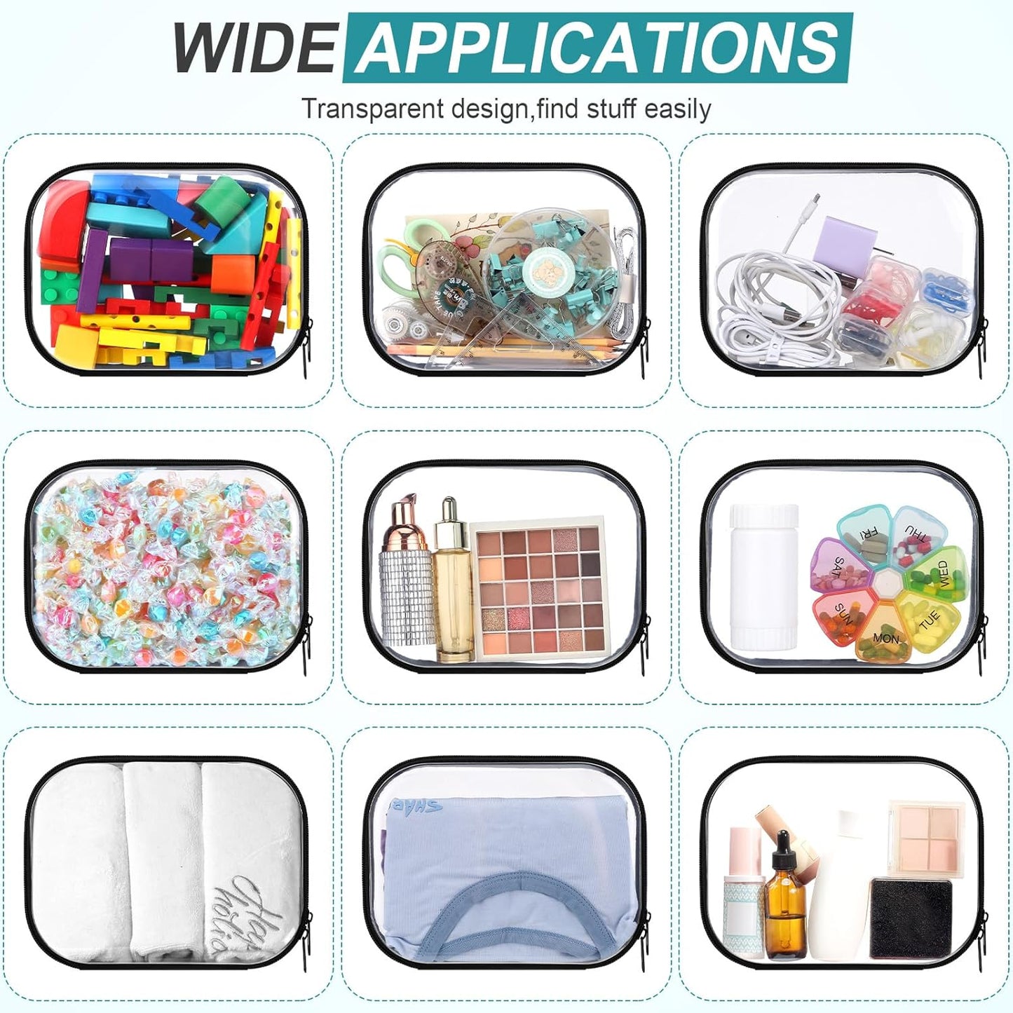 Sanwuta 6 Pcs Clear Hard Zipper Case Pencil Pouches Hard Plastic Zipper Pouches Makeup Bag Transparent Cases for Snacks Plastic Storage Organizer Box for Travel(Black,7.87 x 5.9 x 2 Inch)-FemmiqueWomen