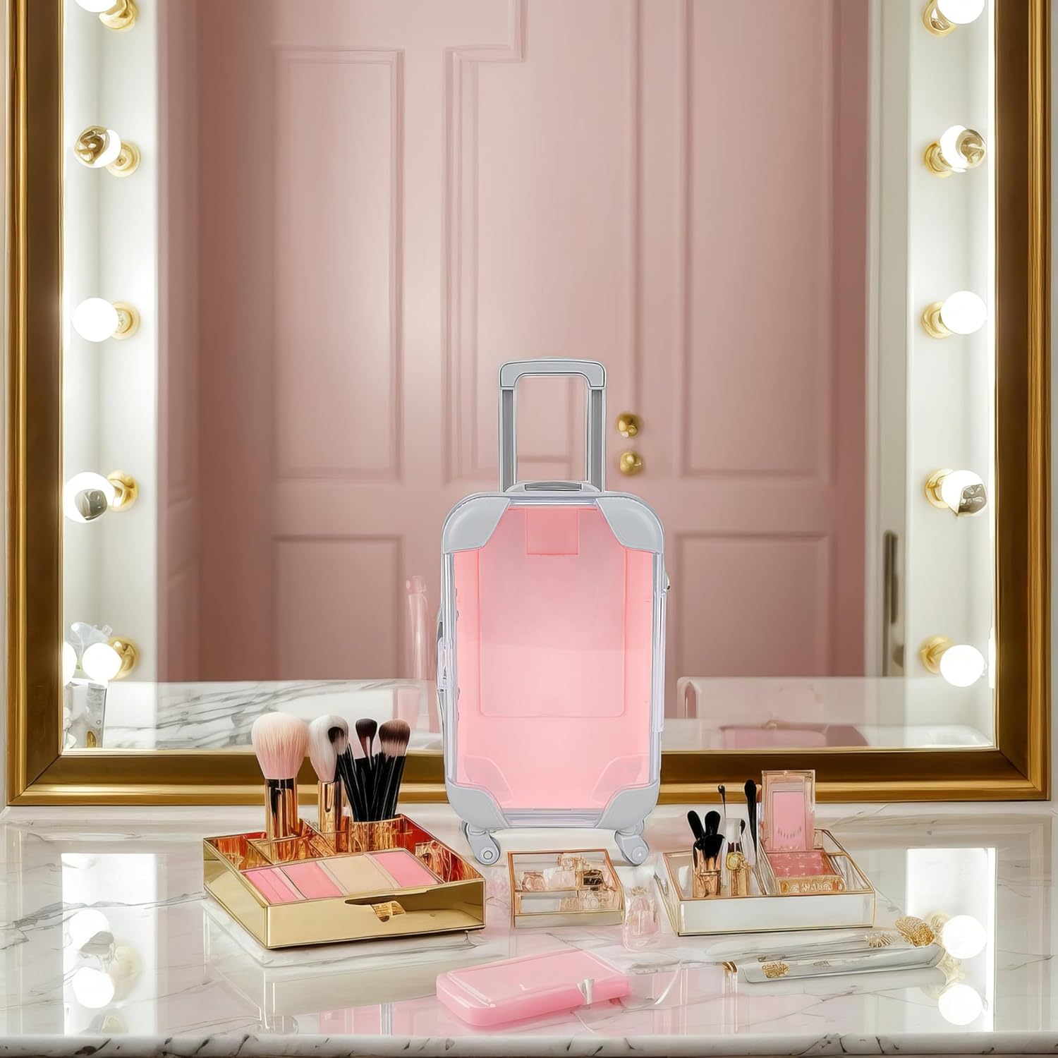 False Eyelash Storage Box, Portable Travel Organizer Mini Luggage False Eyelash Tray Makeup Tool (PINK)-FemmiqueWomen