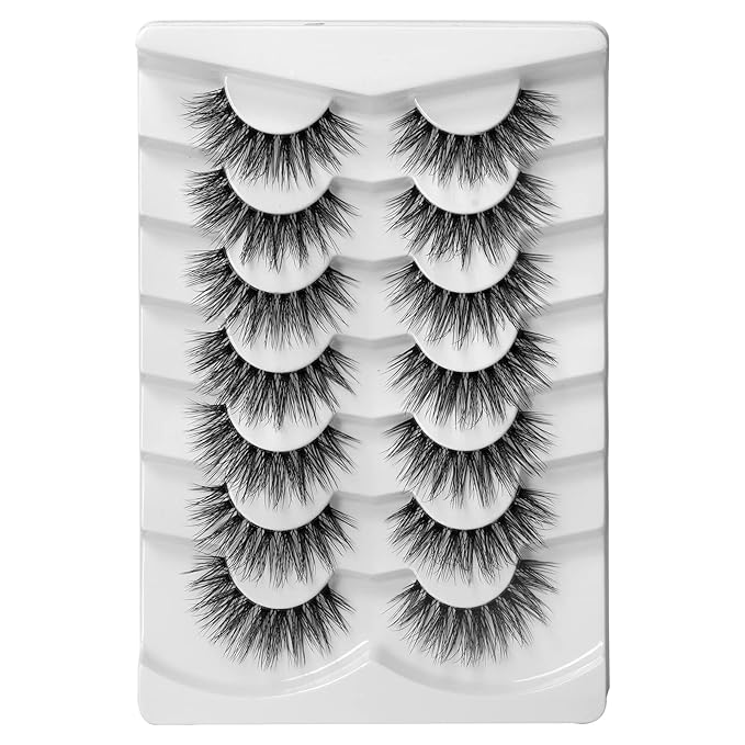 Onlyall False Eyelashes Natural Lashes Wispy Lashes Natural Look False Eyelashes Natural Flared Eyelashes False Eye Lashes Fluffy Lashes 7 Pairs A28-FemmiqueWomen
