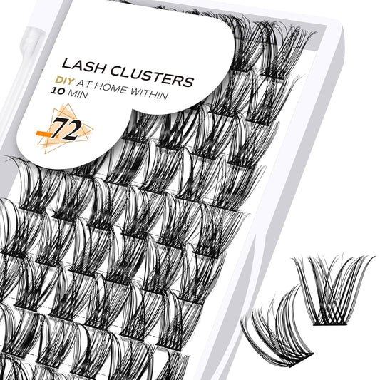 Lash Clusters B10 Mixed Tray DIY Eyelash Extensions 72 Clusters Lashes B&Q Eyelash Extensions Volume Wispy Individual Lash Clusters at Home Lash Extensions (B10,D-8-16MIX)-FemmiqueWomen