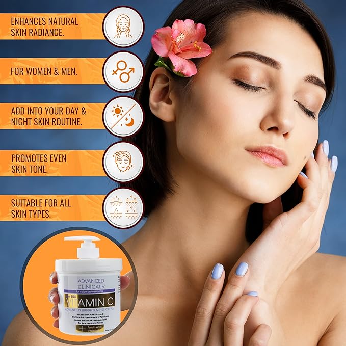Advanced Clinicals Vitamin C Cream Face & Body Lotion Moisturizer | Anti Aging Skin Care Firming & Brightening Cream For Body, Face, Uneven Skin Tone, Wrinkles, & Sun Damaged Dry Skin, 16 Oz-FemmiqueWomen
