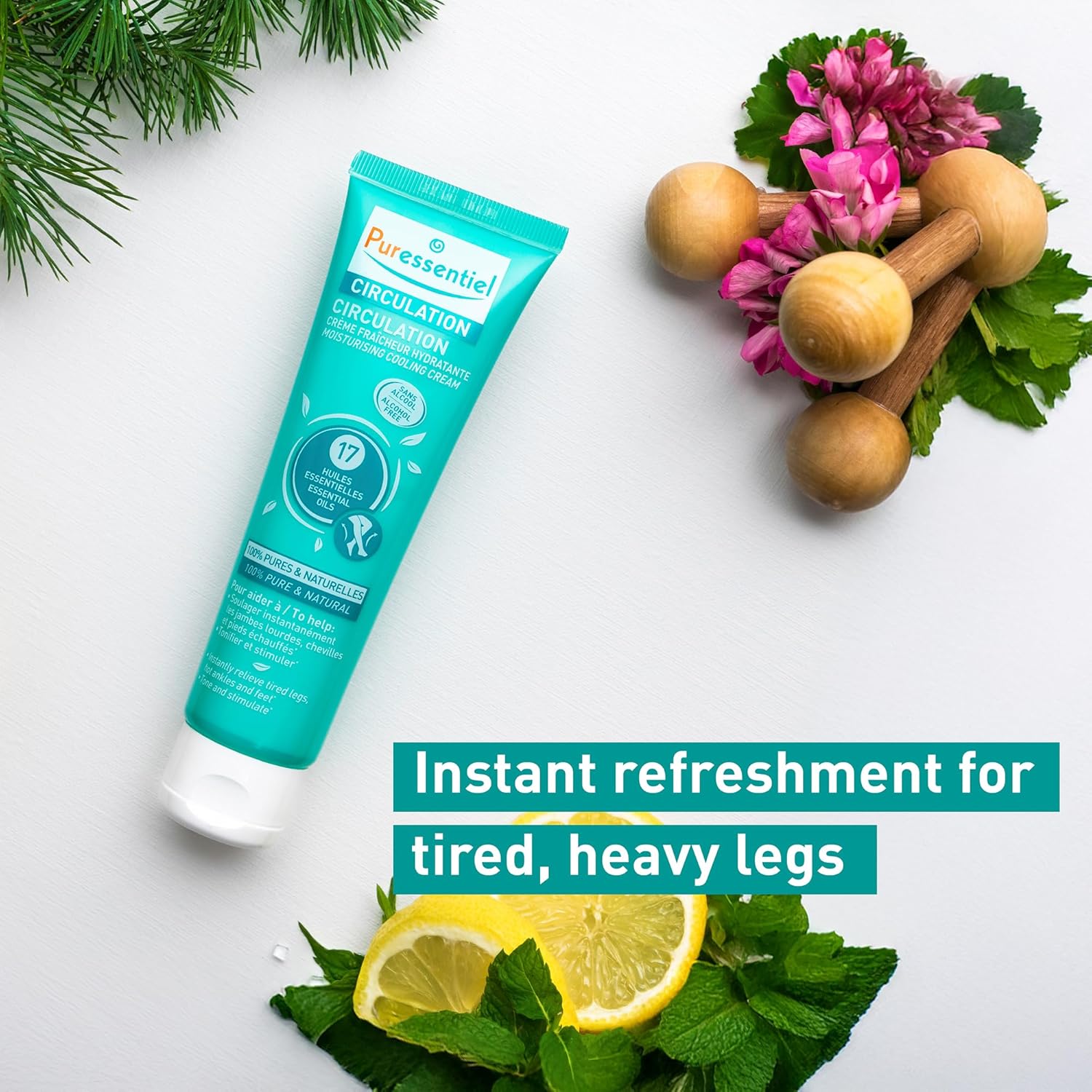 Puressentiel Circulation Moisturizing Cooling Cream - 100% Pure And Natural Oils - Alcohol Free - Supports Circulation - Provides Instant, Lasting Relief For Tired Legs, Ankles And Feet - 3.4 oz-FemmiqueWomen