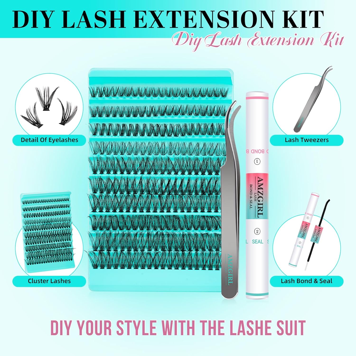 Lash Clusters Kit 200PCS 40D Eyelash Extension Kit D Curl Wispy Eyelash Clusters DIY Natural Individual Lashes Kits Lashes Extensions Kit with Lash Bond and Remover Eyelash Tweezer at Home（White Bond）-FemmiqueWomen