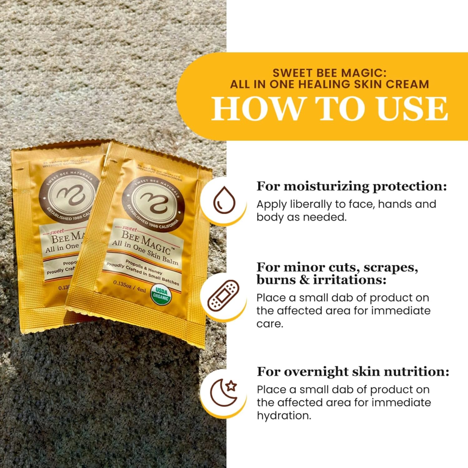 Sweet Bee Naturals All-in-One Skin Balm Sachets - 4ml Each, Certified Organic, Deep Moisture & Hydration for On-the-Go Skincare, Ideal for Busy Lifestyles, Travel-Friendly - 15 Pack-FemmiqueWomen