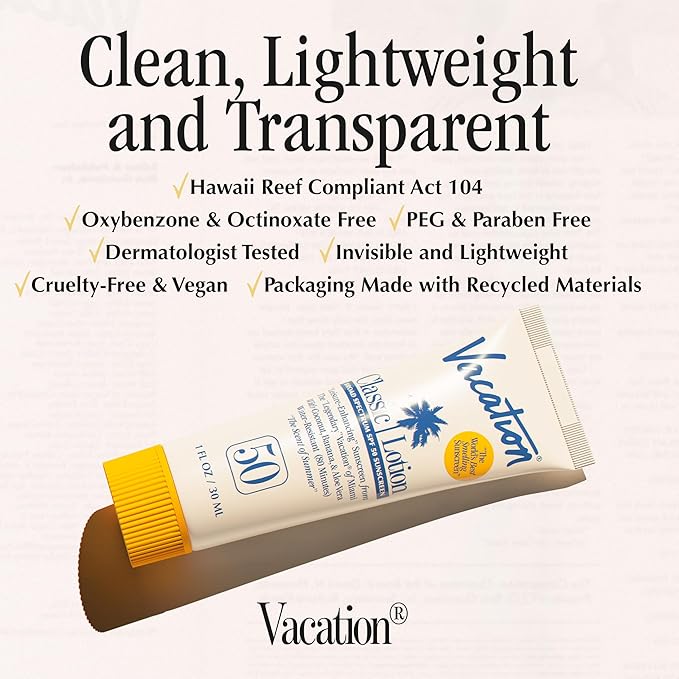 Vacation Mini Classic Lotion SPF 50, Water-Resistant, Mini Sunscreen Bulk Party Favor, Beach Must Haves, Traveling Essentials, Suntan Lotion Travel Size, 1 Fl. Oz. (Value Pack of 12)-FemmiqueWomen
