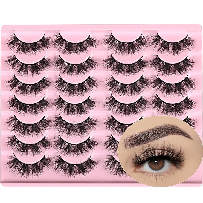 FARRED Fluffy Lashes Natural False Eyelashes Short Wispy Lash Pack 14 Pair Natural Look Cat Eye Strip Eyelash Small Fake Lashes Full Pestañas Sets for MUA and Beginners Daily Makeup (F11 | 7-16mm)-FemmiqueWomen