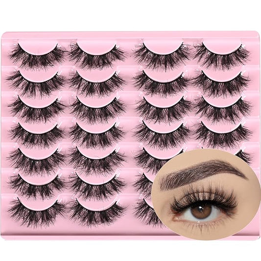 FARRED Fluffy Lashes Natural False Eyelashes Short Wispy Lash Pack 14 Pair Natural Look Cat Eye Strip Eyelash Small Fake Lashes Full Pestañas Sets for MUA and Beginners Daily Makeup (F11 | 7-16mm)-FemmiqueWomen
