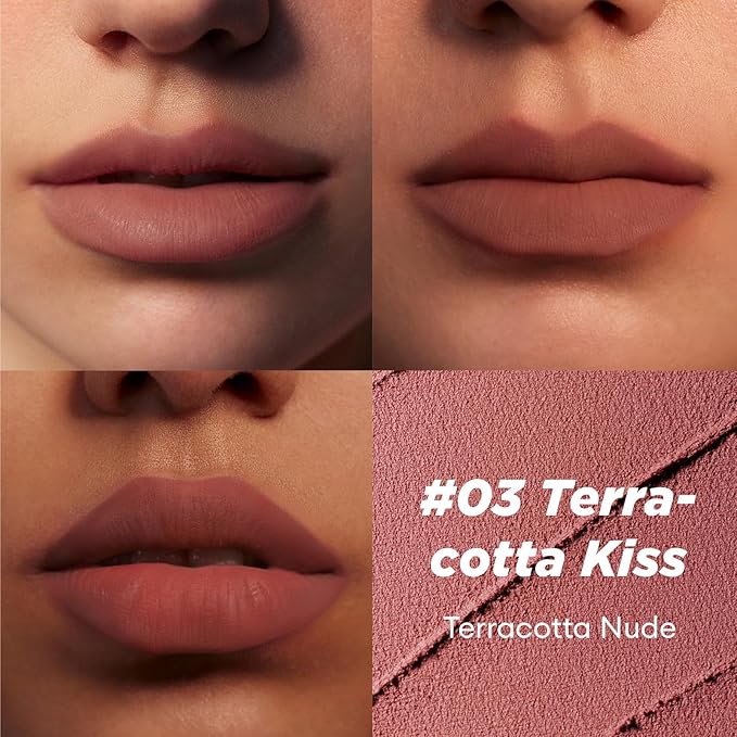 ITY Velvet Matte Finish Lip Stain-Mousse Textured Pudding Pot Lip Clay with Brush, Nude Shade, Dual-Use as Lipstick and Blush, Conceals Lip Lines, Rich Pigment, 0.21 oz (6g) in Terracotta Kiss-FemmiqueWomen