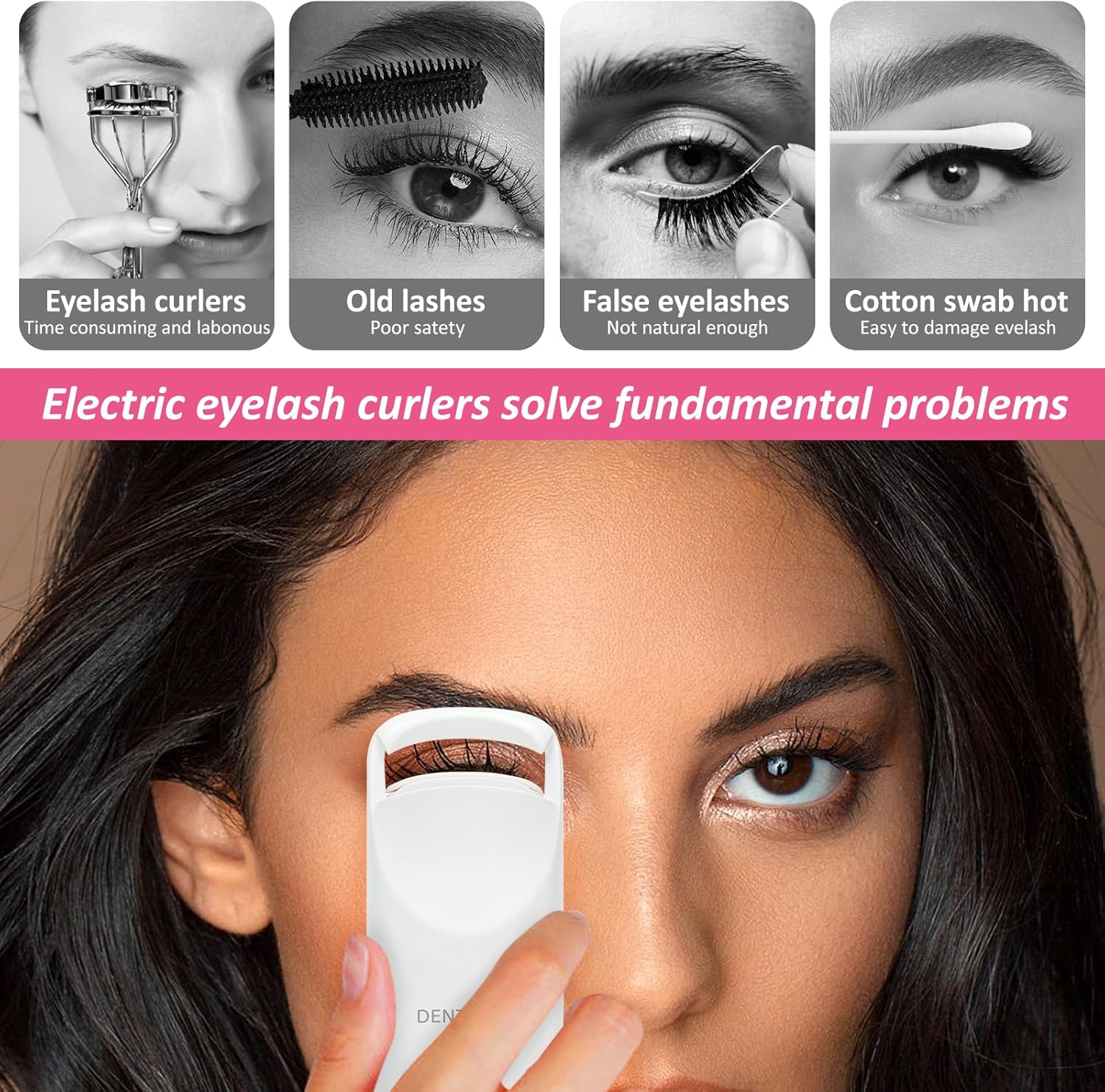 Heated Eyelash Curler - Electric Eyelash Curler with Heat Sensitive Silicone Pad, Type-C Rechargeable Mini Lash Curler, 10s Fast Heating 24hrs Long Lasting Lash Lift to Style Natural Eyelashes-FemmiqueWomen