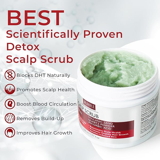 Scalp Scrub with Tea Tree Oil for Hair Growth | DHT Blockers, Volcanic Sand & Mineral Complex | Detoxifies, Exfoliates & Removes Flakes | Clears Build-Up for a Healthy Scalp | 7.77 fl oz-FemmiqueWomen