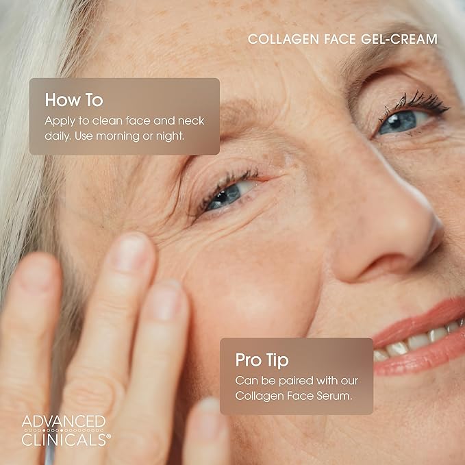 Advanced Clinicals Collagen Cream Gel-Like Facial Lotion | Collagen Peptide + Hyaluronic Acid Moisturizer For Face Helps Hydrate Dry Skin & Improve Appearance Of Wrinkles & Fine Lines, 2 Fl Oz-FemmiqueWomen