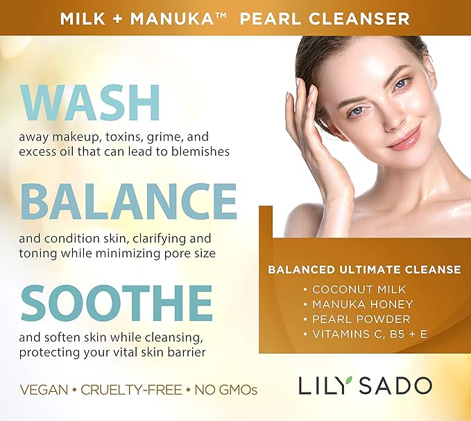 LILY SADO MILK+MANUKA™ Coconut Milk & Manuka Honey Gentle Gel Face Cleanser - Natural Cruelty-Free Facial Wash Cleanses, Balances, Soothes & Hydrates - Reduces Pores & Blackheads - 5oz-FemmiqueWomen