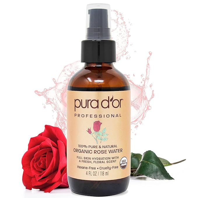 PURA D'OR Organic Rose Water Toner (4oz / 118mL) Eau Fraiche, 100% Pure Full Skin Hydration, Control Excess Oils & Acne - Cleanses & Softens - Promotes Healthy Skin Cell - for All Skin Types-FemmiqueWomen