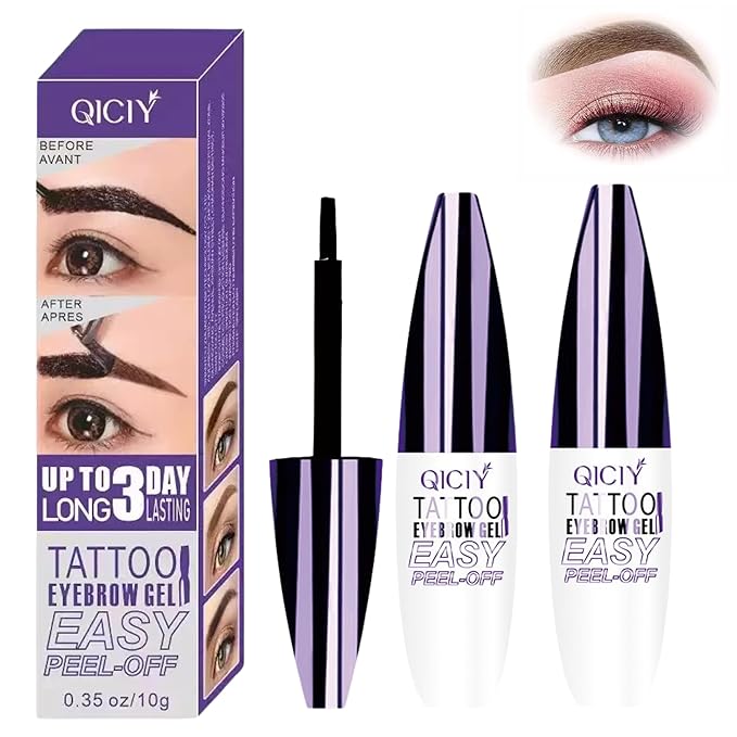 2 Pcs Dark Brown Easy Peel Off Eyebrow Gel, Tattoo Eyebrow Tint, Waterproof & Sweatproof Peel Off Tinted Eyebrow, Long-lasting Natural Color Up to 3 Days, Eyebrow Tattoo for All Skin Types (#01)-FemmiqueWomen