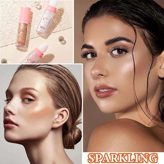 3 Pcs Polvo De Hadas,Fairy Hightlighter Stick Face Blusher Patting Polvo De Hadas Powder Highlighter Makeup,Natural Body Brightens Three-dimensional Body Glitter Stick-FemmiqueWomen