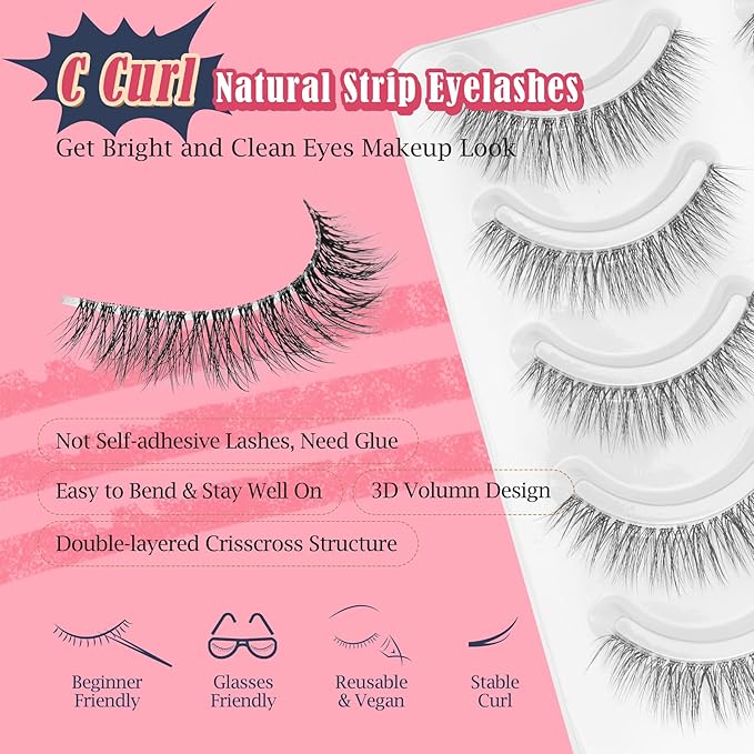 Natural Lashes Wispy Eyelashes 11MM Short Eye Lashes Pack 3D Volume Strip Lash Pack False Eyelashes Natural Look 7 Pair Siligli-FemmiqueWomen