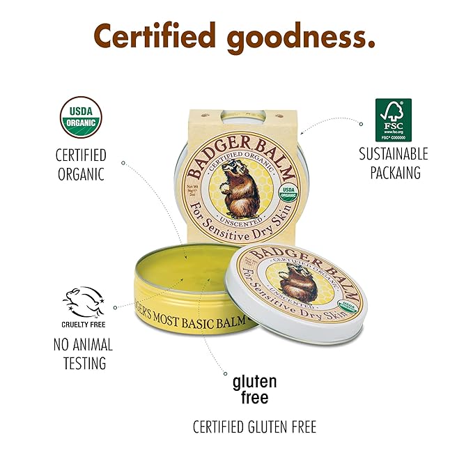 Badger - Unscented Dry Skin Balm, Sensitive Skin Balm, Moisturizing Balm for Dry Cracked Skin, Unscented Balm, Skin Moisturizer Balm, 2 oz (3 Pack)-FemmiqueWomen