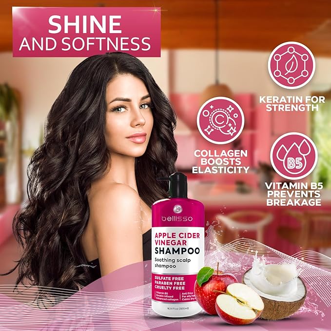 Apple Cider Vinegar Shampoo - Sulfate Paraben and Silicon Free Anti Dandruff Product for Women and Men - Deeply Moisturizing Formula - Dry Scalp Treatment for Oily Hair – Professional Grade Products-FemmiqueWomen