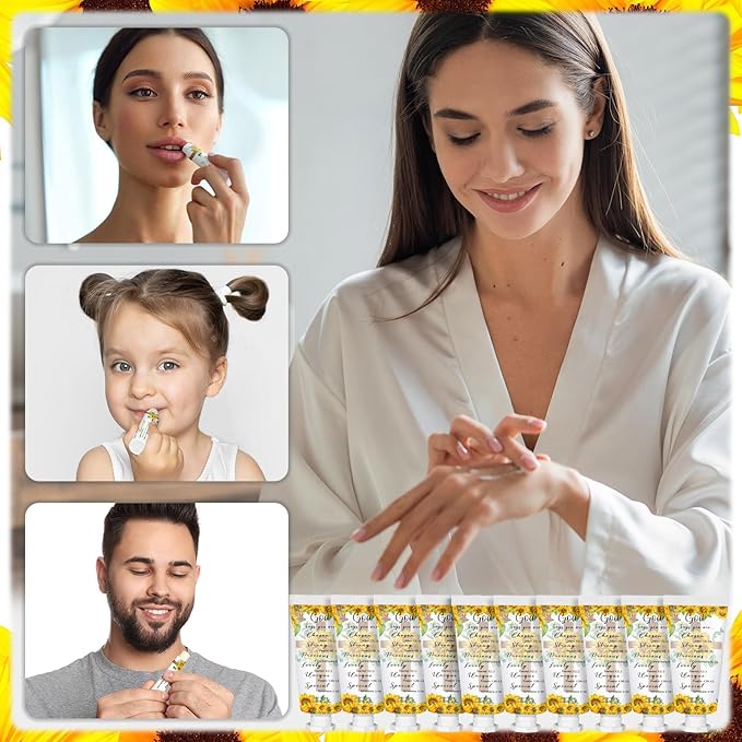 144 Pcs Christian Lip Balm Hand Cream Set Party Favors, Include 36 Bible Lip Balm 36 Moisturizing Hand Cream 36 Bags 36 Cards and Ropes for Accessories Gifts (Biblical, Sunflower)-FemmiqueWomen