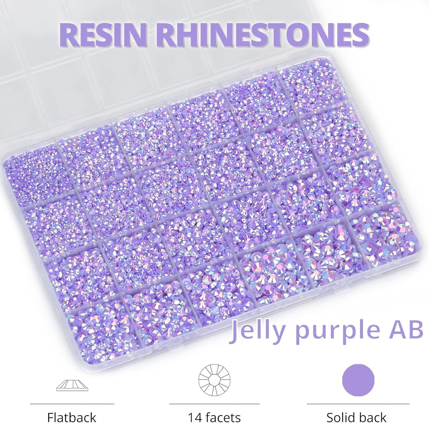 30000Pcs Resin Jelly Rhinestones Set for Crafting Bedazzling, Light Purple AB Flatback Gems Jewels for Crafts Clothes Shoes Fabric Outfit Nails Makeup, Flat Back Lavender Crystal 2-6mm with b7000 Glue-FemmiqueWomen