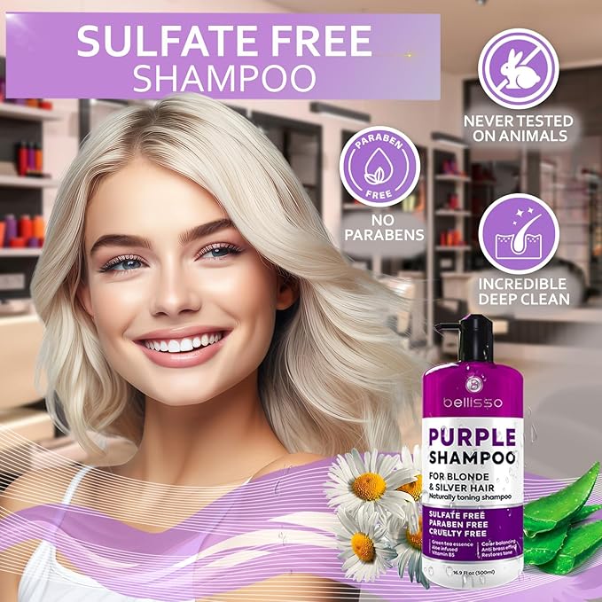 Purple Shampoo - Toner for Blonde Hair - Sulfate and Paraben Free - More Balanced Color Treated, Bleached, Silver, White and Gray Hair - No More Orange, Straw Yellow and Brassy Tones - Women and Men-FemmiqueWomen