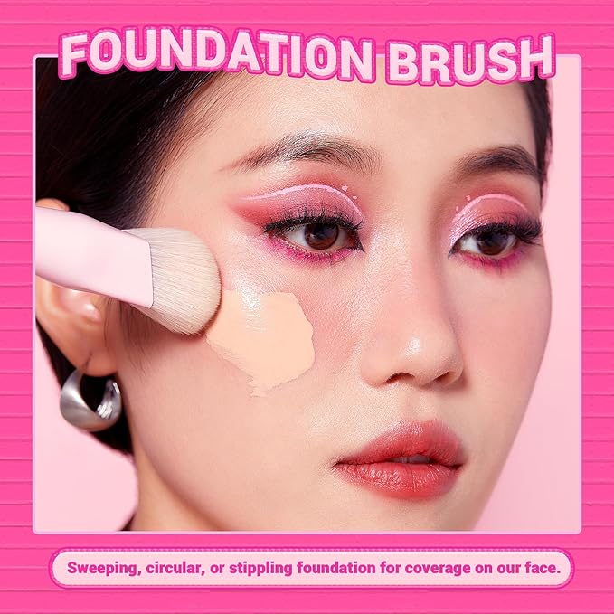 Jessup Foundation Brush and Concealer Brush, Pink Makeup Brushes Set 2Pcs Premium Synthetic Face Make up Brushes for Liquid Cream, T497-FemmiqueWomen