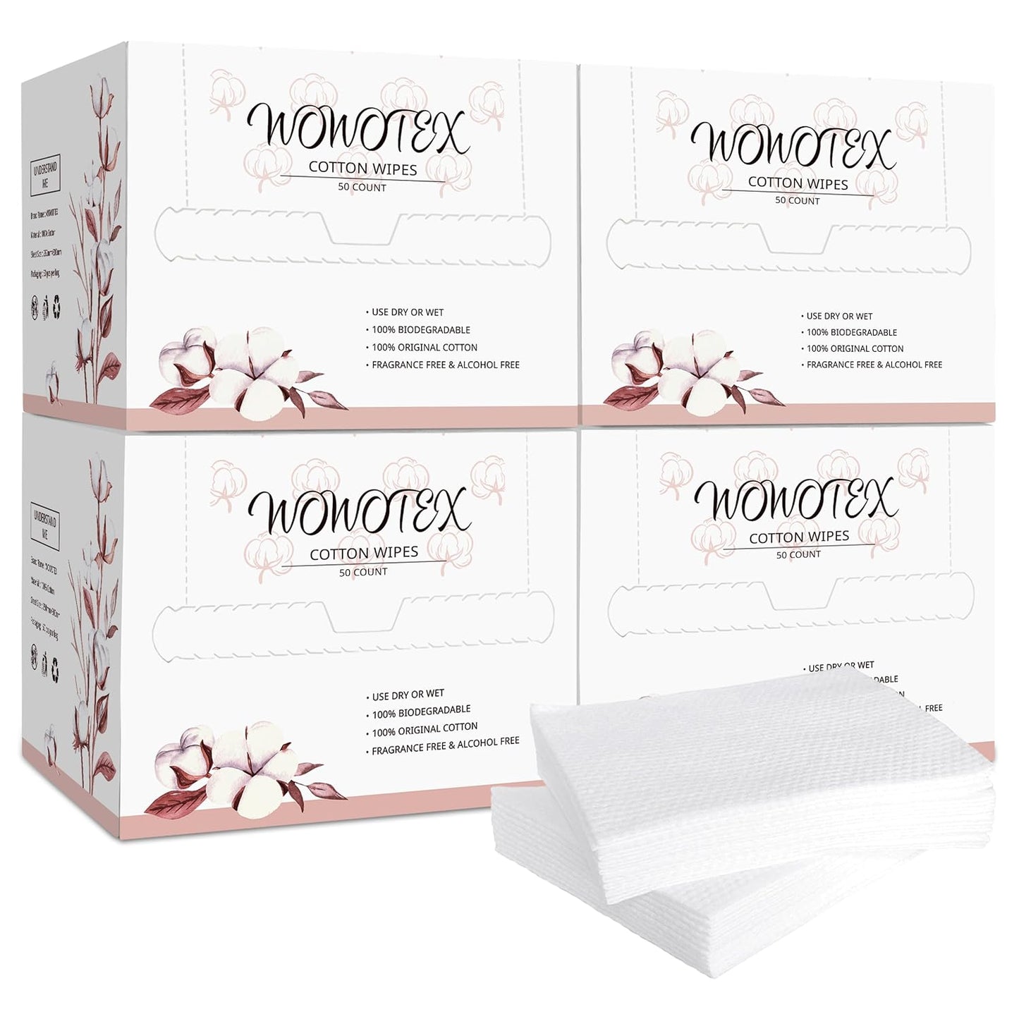 100% Cotton Disposable Face Towel 200 Count 10x12 Inch | Biodegradable Thick Soft One Time Use Dry Wipes for Sensitive Skin, Baby Care, Facial Cleaning, Makeup Removal-FemmiqueWomen