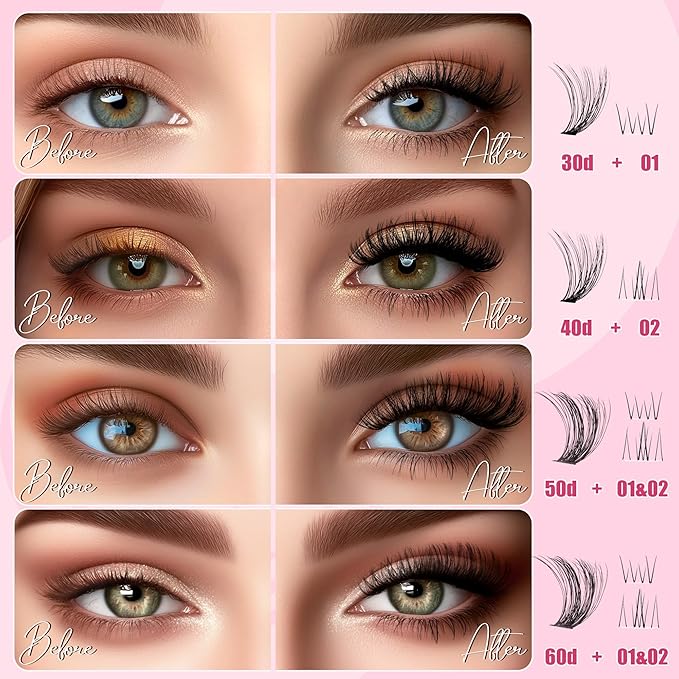 CCODDY Lash Clusters Kit - False Eyelash with Bottom Lashes - 748 Pieces - Black, Synthetic, Lightweight & Soft Fibers - D Curl Upper & 5-7MM Bottom - No Adhesives Included-FemmiqueWomen