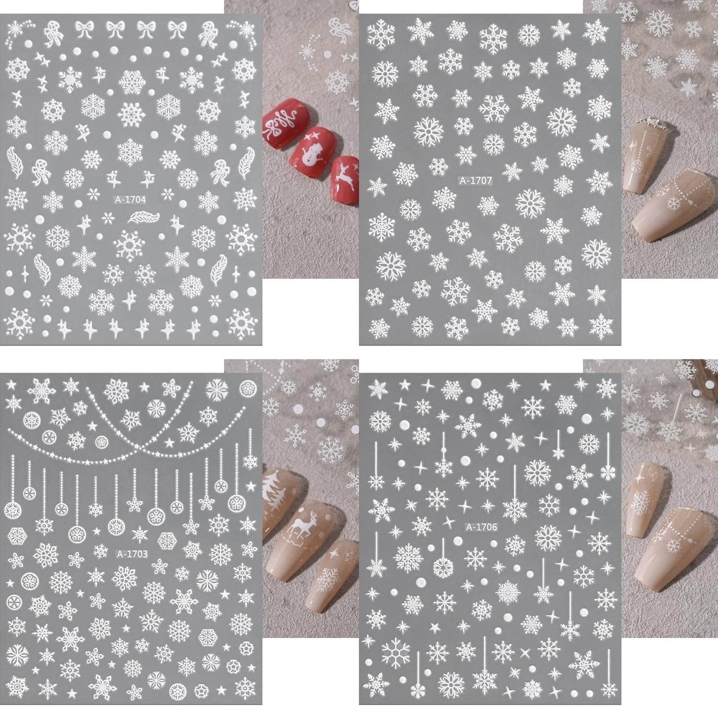 12 Sheets Christmas Nail Art Stickers 3D Holiday Stickers Self Adhesive Christmas Nail Decals Snowflake Art Supplies Decoration Accessories for Women & Girls-FemmiqueWomen