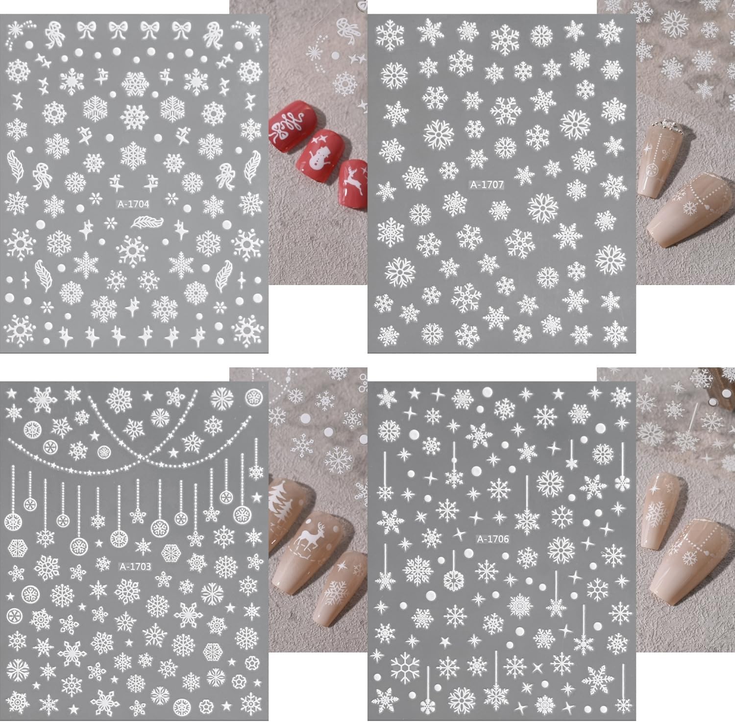 12 Sheets Christmas Nail Art Stickers 3D Holiday Stickers Self Adhesive Christmas Nail Decals Snowflake Art Supplies Decoration Accessories for Women & Girls-FemmiqueWomen