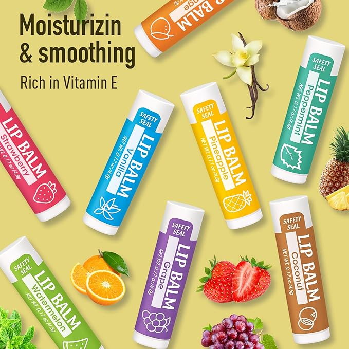 16 Pack Lip Balm, Natural Lip Balm Bulk with Vitamin E and Coconut Oil, Moisturizing Lip Balm for Dry Cracked Lips, Lip Balm for Stocking Stuffers - 8 Flavors-FemmiqueWomen