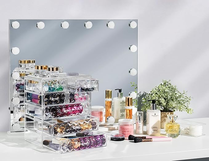 Sorbus Acrylic Makeup Organizer - Organization and Storage Case for Cosmetics Make Up & Jewelry - Big Clear Makeup Organizer for Vanity, Bathroom, College Dorm, Closet, Desk (3 Large, 4 Small Drawers)-FemmiqueWomen