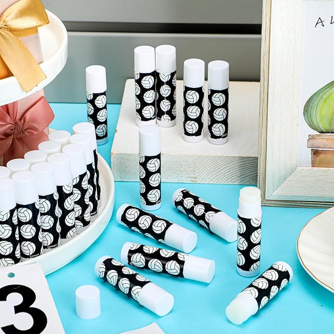 24 Pcs Volleyball Lip Balm Volleyball Team Gifts Volleyball Party Favors Volleyball Lip Balm Gift for Volleyball Team Volleyball Party Guest Supplies (Black)-FemmiqueWomen