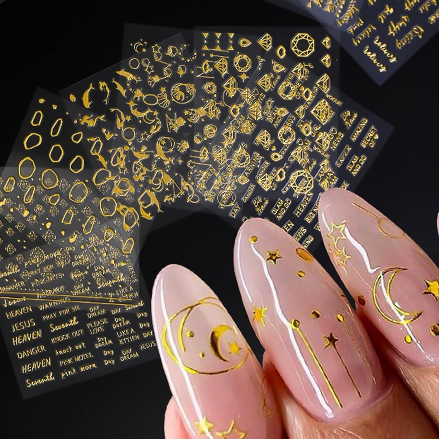 30 Pcs Glod Nail Art Stickers Decals Self-Adhesive Nail Decals Decorations Supplies Manicure Sliders for Women (Gold)-FemmiqueWomen
